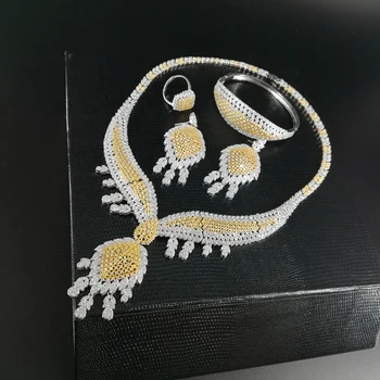 2020 noua moda luruxy cristal CZ placat cu aur colier cercei bratara inel de nunta mireasa banchet dressing partid set de bijuterii