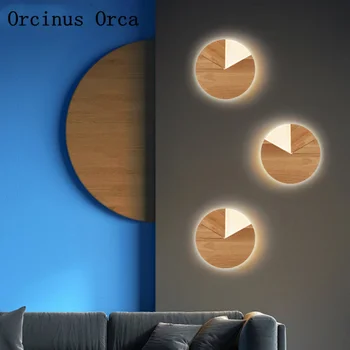 American personalitate creatoare combinație lampă de perete camera de zi coridor lampă de noptieră modernă cu LED-uri rotund din lemn masiv lampă de perete