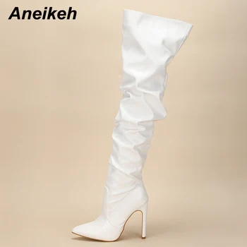 Aneikeh NOUA Moda coreea Style Femei Pantofi Chelsea Boot Sexy Cutat PU Over-the-Genunchi Subliniat Toe fermoar Tocuri Subtiri Dimensiune 35-42