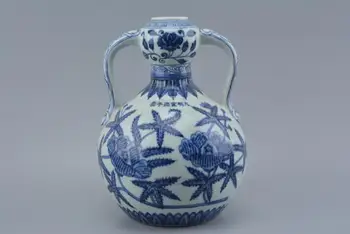 Antic Chinease MingDynasty VAZA de portelan,Flori,Două earswhite și albastru,obiecte de Artizanat,cel mai bun de colectare&podoabă, transport Gratuit