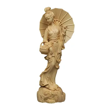 Cimișir Sculpturi De Femei Frumoase, Cu Umbrele Și Solid Sculptură În Lemn Ornamente Magu Xianshou Acasă Living Studiu Constantin