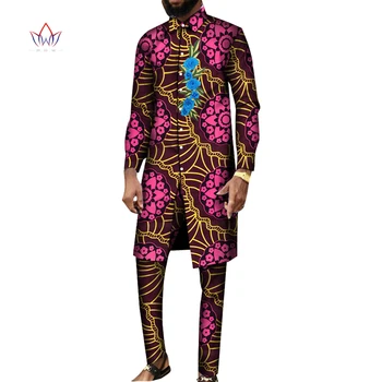 Clasic Sacouri Masculine Print Costum de Moda 2 Buc Tinuta Set Riche Africane Costume de Nunta Set Mire Costume Ankara Pantaloni Seturi WYN1248