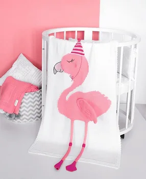 Desene Animate Minunat Elegant Flamingo Copilul Tricotate Pătură Delicata A Nou-Născutului De Dormit Pătura De Primăvară Caldă Înfășa Fotografie