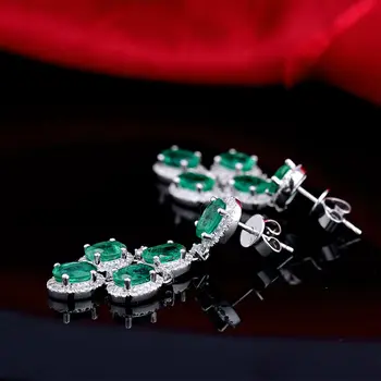 Fantastic Superba Oval 4x6mm Cercei Smarald În Solid Aur Alb 14Kt Diamant Piatră prețioasă de Bijuterii de Nunta de Lux E0152A