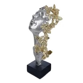 Femeile Se Confruntă Cu Rășină Statuie Abstract Nordice Fata De Sculptură Cu Aur De Flori Fluturi Simplu, Modern, Feminin Figurina Doamna Capul