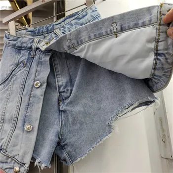 Harajuku Denim Pantaloni Scurți Femei 2021 Primavara-Vara Noi De Moda Sălbatic Fals Două Talie Mare Margine Prime Blugi Pantaloni Femei Pantaloni Fierbinte H1479