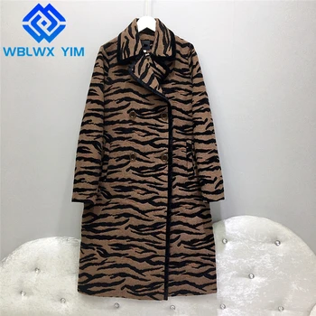 Leopard De Imprimare Haină De Lână Femei Dublu Breasted Rever Moda Haină Lungă Din Lână Doamnă Înaltă Calitate Casual De Iarna Gros Palton Cald