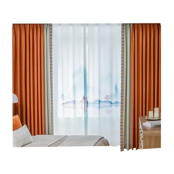 Lumina de Lux Modern, Minimalist Nordic Portocaliu de Cusut din Bumbac și Lenjerie de pat Perdele draperii pentru Living Dining Dormitor