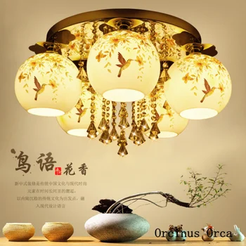 Nou Chinezesc creative de pictat ceramică lampă de tavan living sufragerie dormitor romantic Chineză rundă de Cristal lampă de plafon
