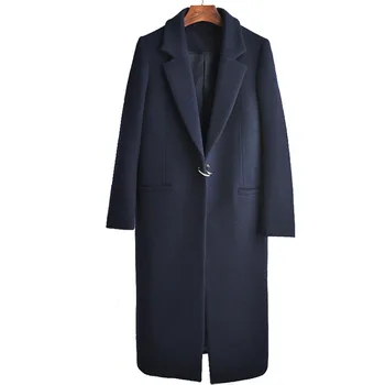 Palton Lung Pentru Femei De Iarnă Lână Amestecuri 2022 Bleumarin Cu Rever Maneca Lunga Vrac Cald Casual De Bază Palton Pentru Doamna De Moda N153
