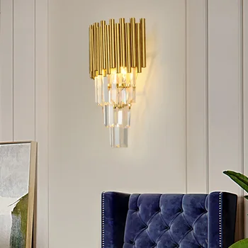 Postmodern fier de lux de aur K9 cristal lampă de perete dormitor noptieră iluminat scari culoar de prindere camera de hotel de intrare lumini cu LED-uri