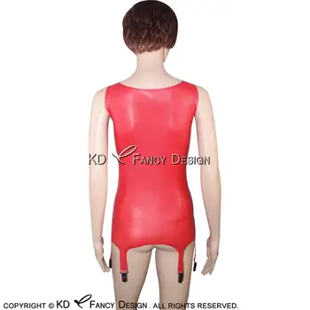 Roșu fără Mâneci Sexy Latex Tricou Top Cu Jartiere Cauciuc Maieuri Haine Îmbrăcăminte YF-0035
