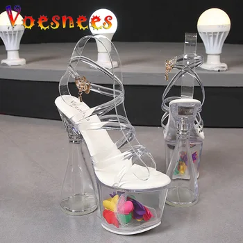 Sexy Transparent Curea Obligatorii Femei Sandale De Moda De Cristal Platforma, Modele De Pantofi Nouă Rundă Toc Gol Petrecere Super Tocuri Inalte