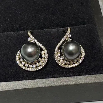 SHOWDREAM S925 Argint Zircon Negru Tahiti Pearl Naturale cu Apă de mare Pearl Cercei bijuterii costum femei de moda noua