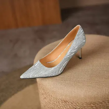 Vichelo Fierbinte argintiu culoare tânără superficial pantofi confortabil microfibra subliniat toe sexy stilet tocuri inalte romantic francez, pompe l07