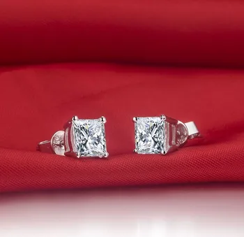 VVS1 Prințesă Tăiat 1Ct fiecare 6x6 mm D Moissanite Diamond Stud Cercei Platină 950 Cercel pentru Nunta Ei de Bijuterii