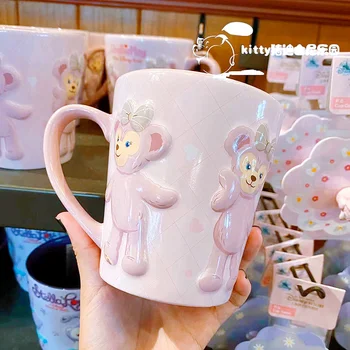Disneyland Sherry Cani Crescut de Animație de Desene animate Cana Ceramica 3D Minunat Trandafir Roz Urs Cană de Ceramică din Silicon Cupa Acoperi Cana de Apa