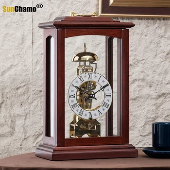 Nou Chinezesc stil European Mecanice din Lemn Masiv Living Retro Alarma Ornamente Decorative Ceas de Masa Acul Cronometrului Scurtă